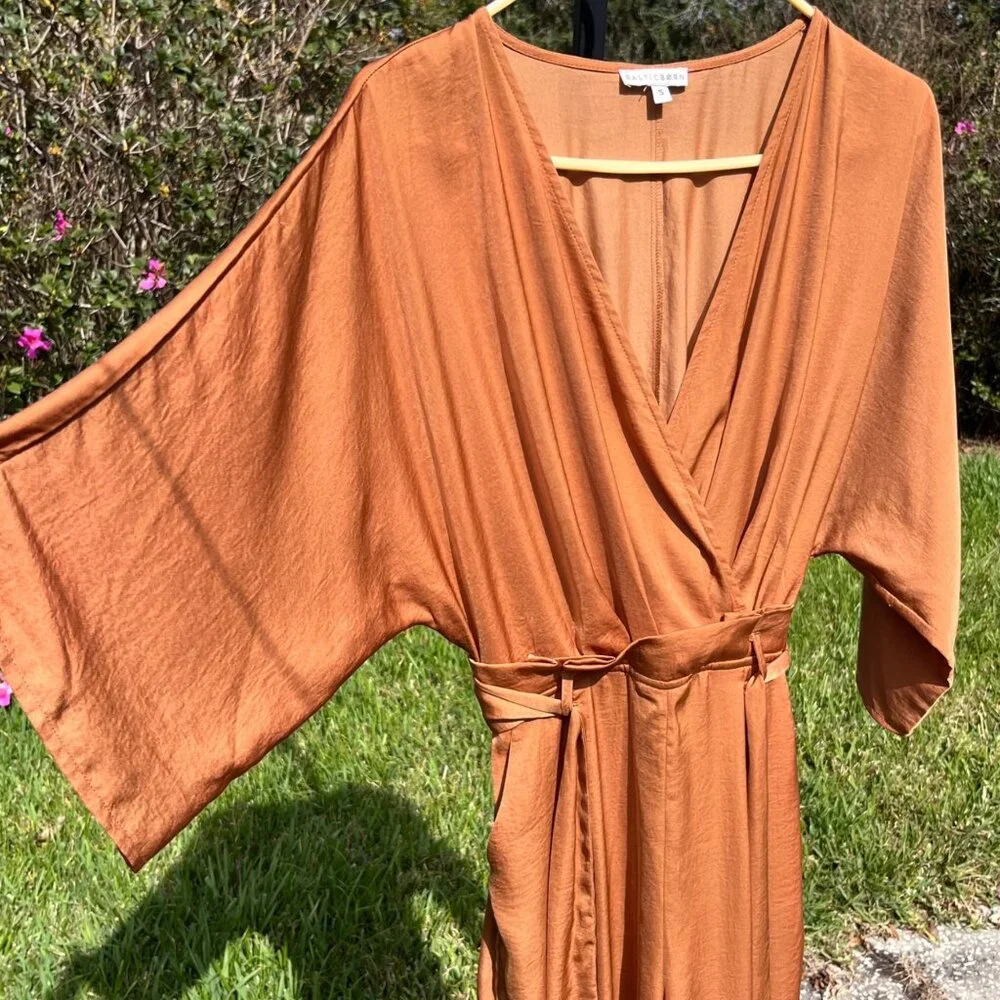 Baltic Born Santana Wide Leg Kimono Sleeves Belted Jumpsuit in Dark Camel Size S - Picture 4 of 9